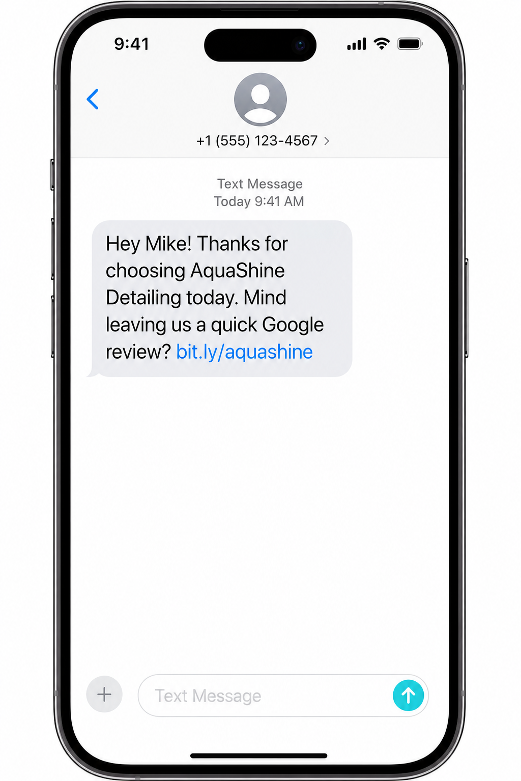 iPhone showing automated review request SMS
